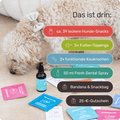 Inhalt mammaly Adventskalender 2026 – Snacks, Toppings, Kauknochen, Spray, Bandana, Snackbag, Gutschein