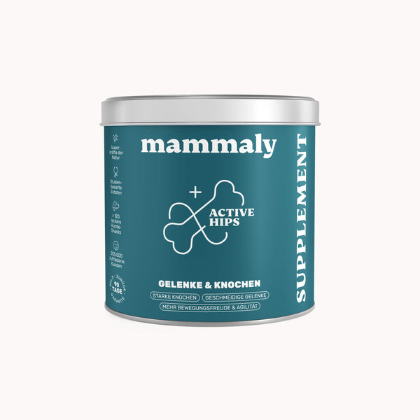 Verpackung der mammaly Active Hips Gelenk-Snacks für Hunde