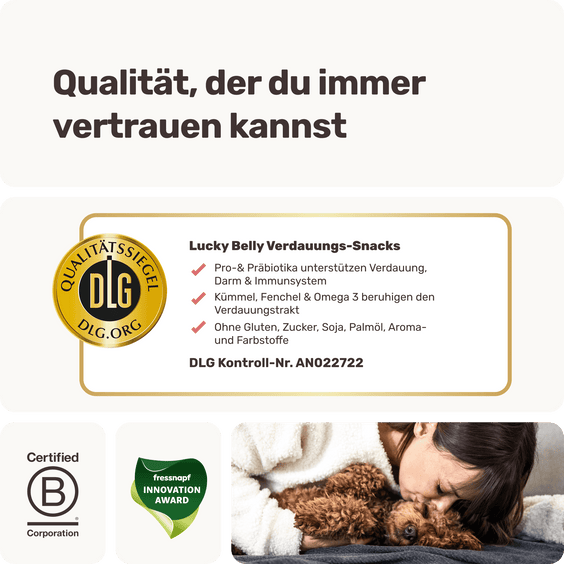 Hunde Verdauungssnack Lucky Belly Qualitätsversprechen