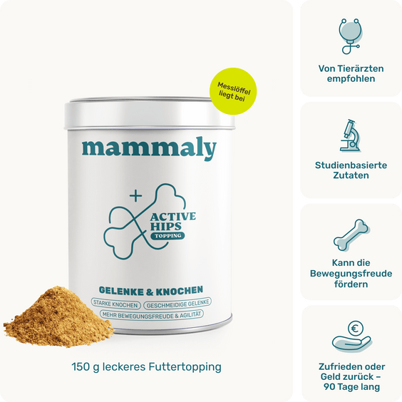 Hunde Gelenkpulver Active Hips Topping Produktverpackung