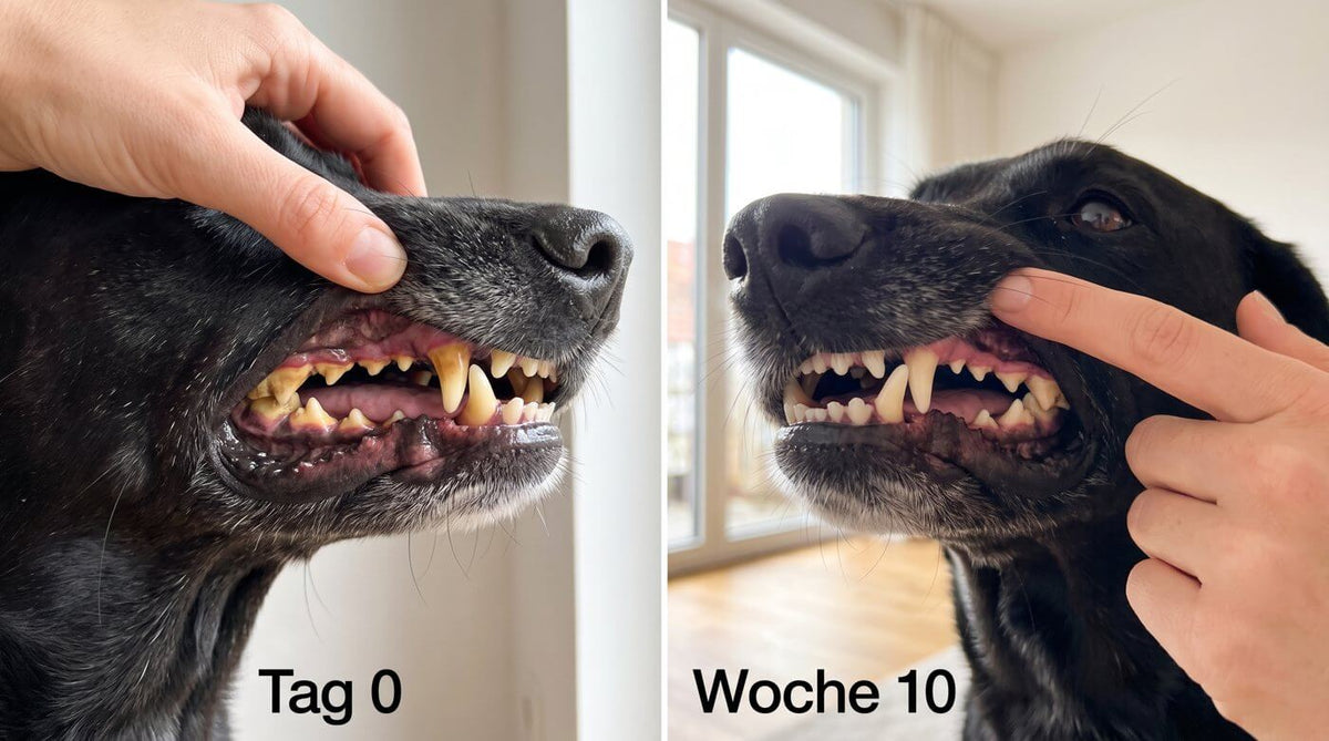 Vorher/Nachher: Lunas Zähne an Tag 0 und in Woche 10