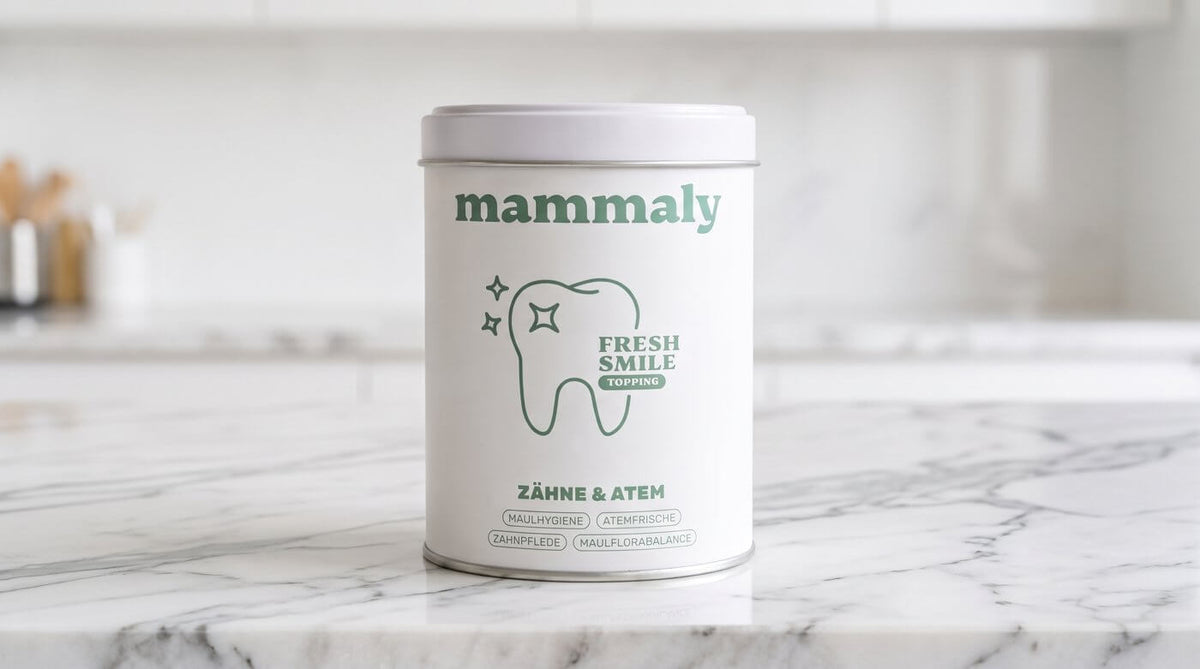Fresh Smile Topping Dose auf einer Marmor-Arbeitsplatte