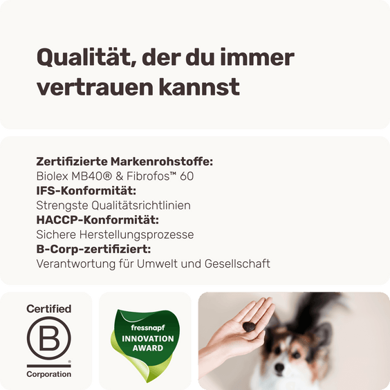 Hunde Ballaststoff-Snack Easy Squeezy Qualitätsversprechen