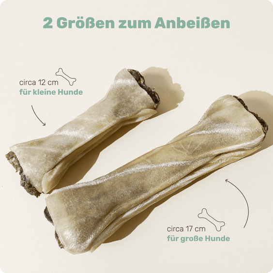Fresh Bone+ Kauknochen mit 3in1-Zahn-Komplex im Kern Größenunterschiede