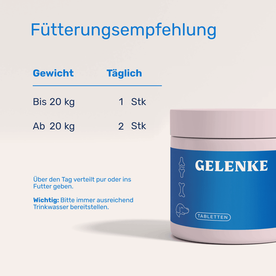 Hunde Gelenktabletten – Fütterungsempfehlung nach Gewicht und täglicher Dosierung