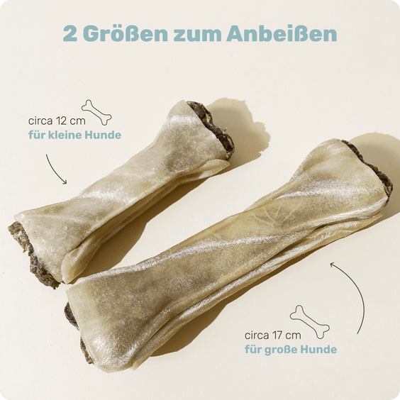 Relax Bone+ Kauknochen mit 4in1-Relax-Komplex im Kern Größenunterschiede