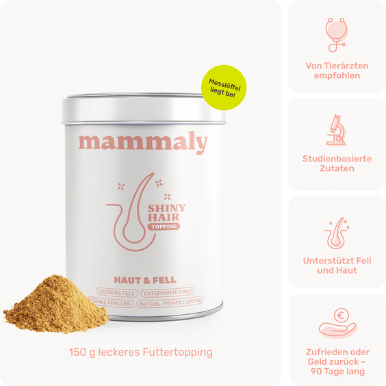 Hunde Haut- & Fellpflegepulver Shiny Hair Topping Produktverpackung