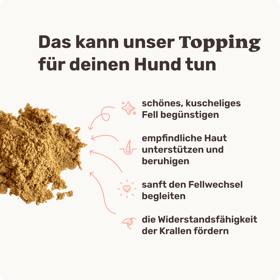 Hunde Haut- & Fellpflegepulver Shiny Hair Topping Produktvorteile