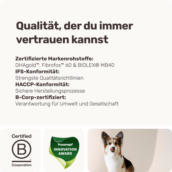 Hunde Haut- & Fellpflegepulver Shiny Hair Topping Qualitätsversprechen